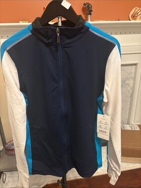 Izod women’s  White & Bright Blue Zip Puffer Jacket